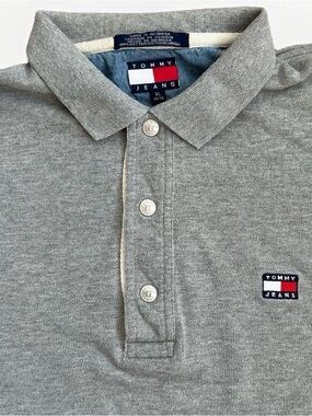 Vintage 1990s Tommy Jeans Oversized Gray Polo Excellent Condition Size XL